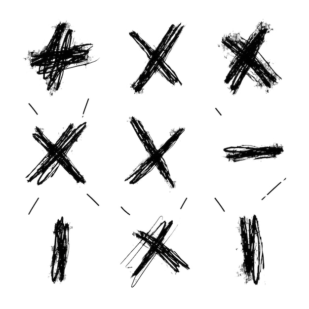 PSD a set of vector hand drawn cross signs or x marks scribbles