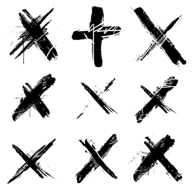 A set of vector hand drawn cross signs