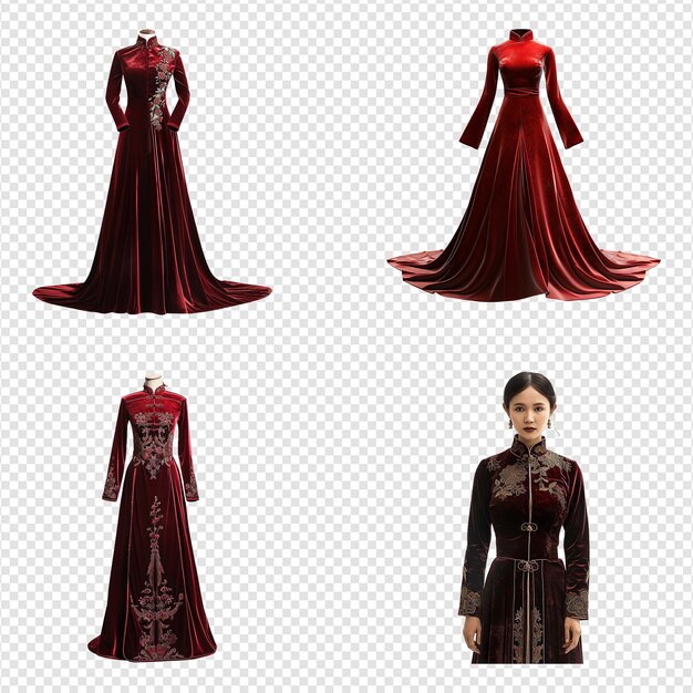PSD a set of velvet ao dai isolated on transparent background png