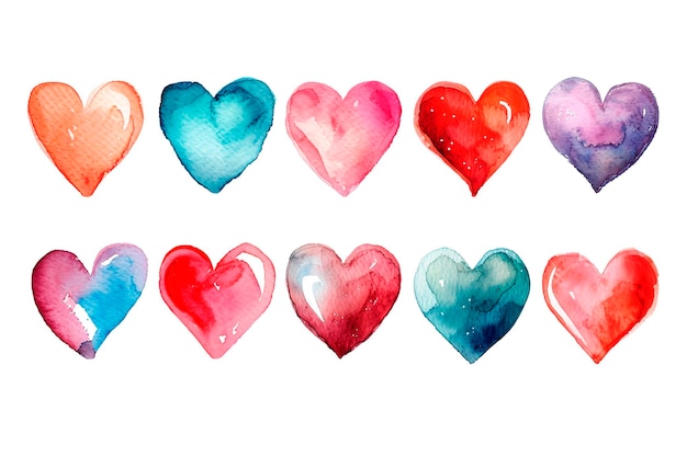 PSD set of watercolor clipart colored hearts