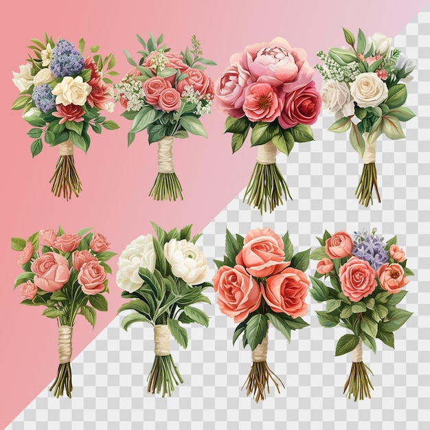 PSD set of wedding bridal bouquets