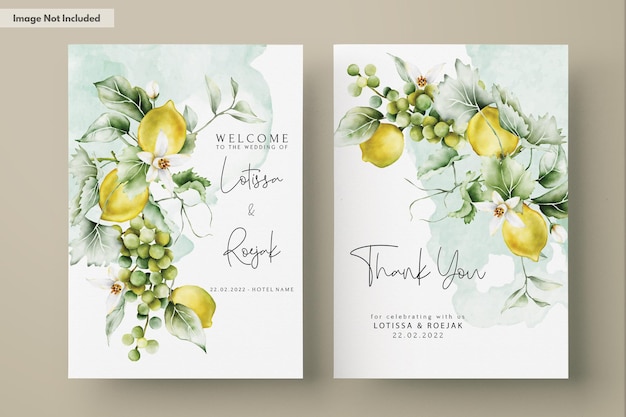 PSD set of wedding invitation cards with a lemon and flowers