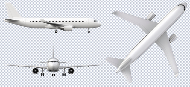 PSD set of white airplanes in different views