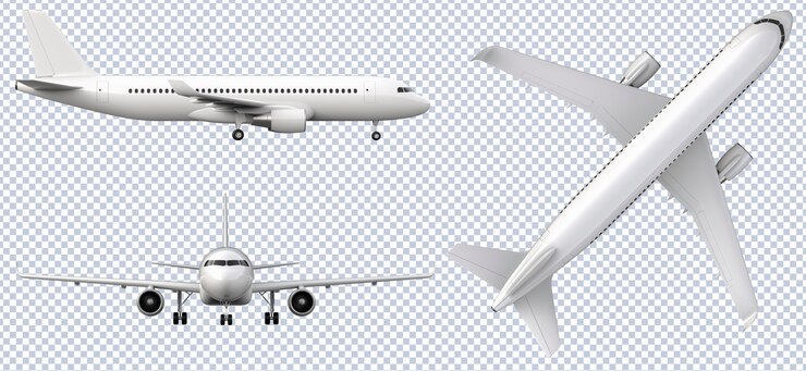 PSD set of white airplanes in different views