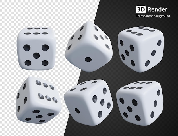 PSD a set of white dice 3d render isolated