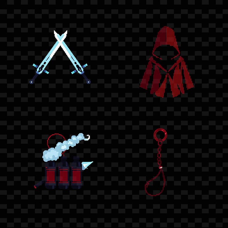 PSD set with items dual daggers assassin cloak smoke bombs grappling hook sleek dual daggers with bloo