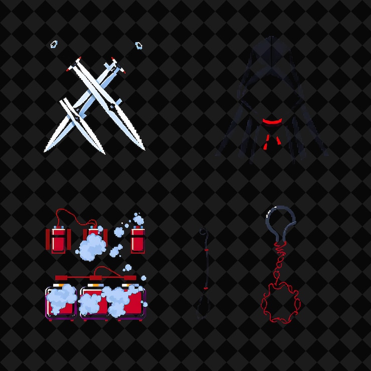 PSD set with items dual daggers assassin cloak smoke bombs grappling hook sleek dual daggers with bloo