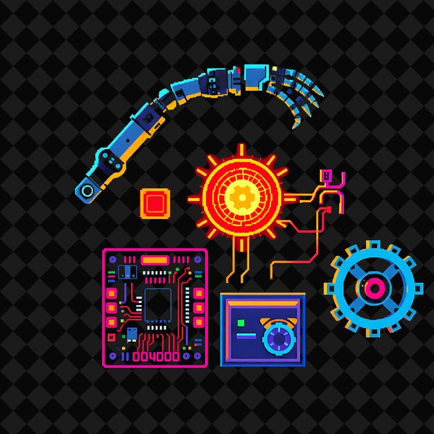 set with items robot arm energy core circuit board mechanical gear a sleek robot arm with intricat