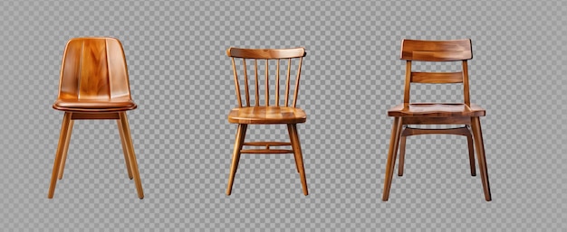 Набор деревянных стульев, изолированных на прозрачном фоне, минималистский стул, генеративный ай