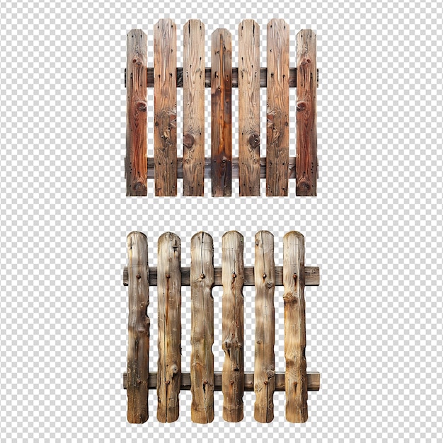 PSD a set of wooden fence isolated on transparent background