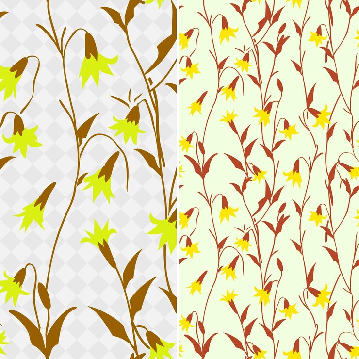 PSD a set of yellow flowers with a pattern of leaves and flowers