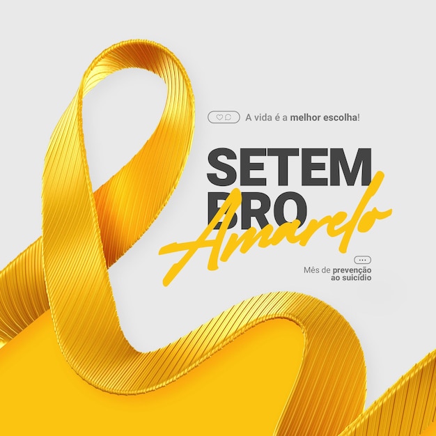 setembro amarelo post concept psd szablon 3d żółta wstążka