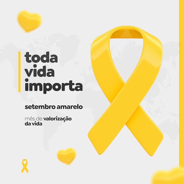 PSD setembro amarelo-sjabloon voor sociale media in het portugees voor braziliaanse viering