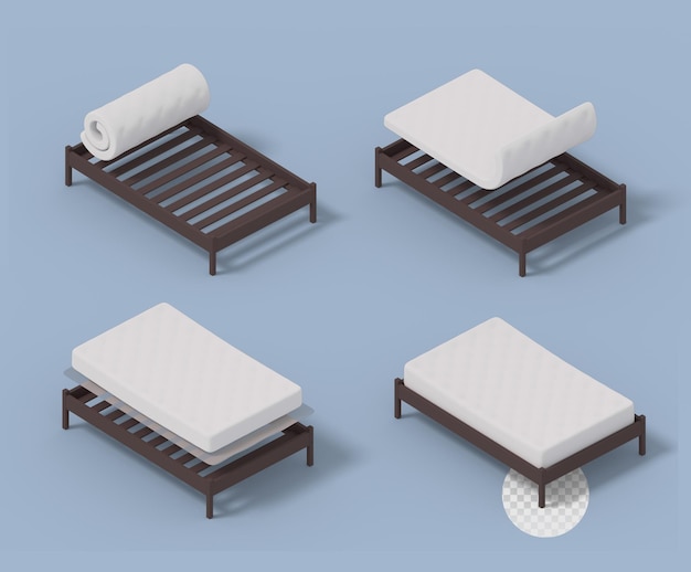 Setting up of a compressed foam mattress fully expand on the bed Top left view