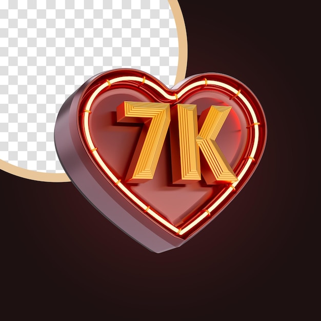 seven thousand or 7k follower celebration love icon neon glow lighting 3d render concept