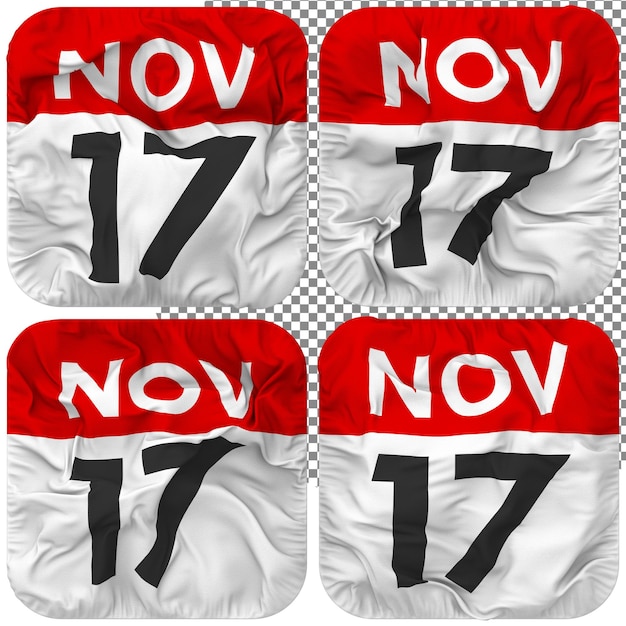 PSD diciassettesimo 17 novembre data calendario icona isolato quattro stile ondulato bump texture 3d rendering