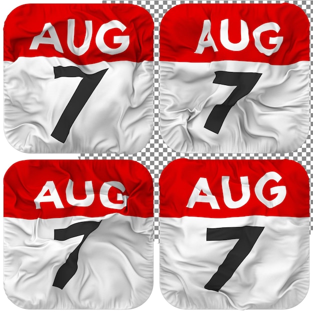 PSD settimo 7 agosto data icona del calendario isolata quattro ondeggianti stile bump texture rendering 3d