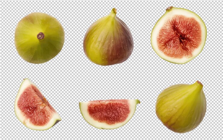 PSD several different fruits including figs one of which has the word melon on it