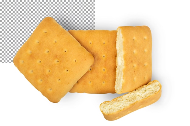 Several square cookies stacked on top of each other and one broken in half Isolation PSD