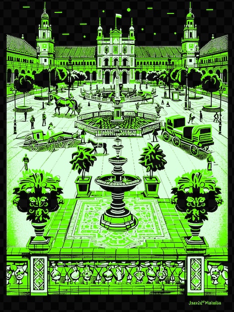 PSD sevilles plaza de espaa with impressive street scene tiled a psd vector tshirt tattoo ink scape art