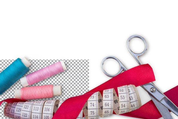 Sewing accessories on a transparent background the concept of sewing needlework