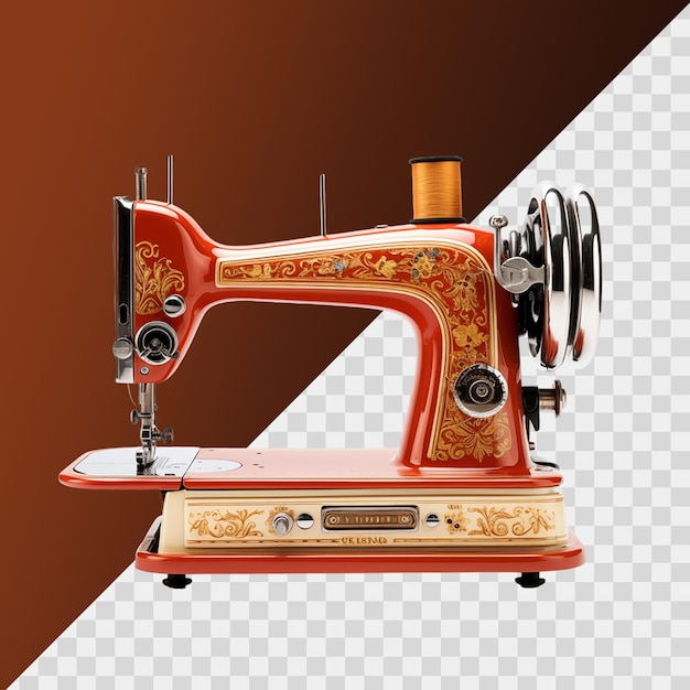 Sewing machine with sunflower on transparent background