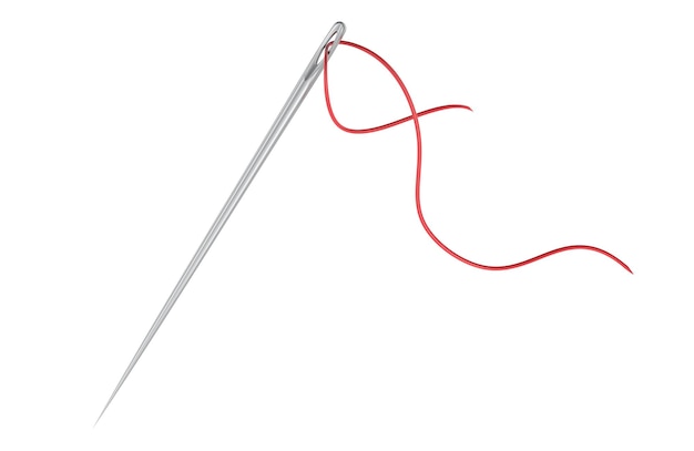 sewing needle with thread 3d rendering isolated on transparent background