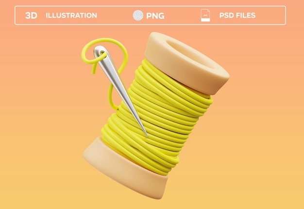 縫い糸と針の3Dオブジェクト イラスト