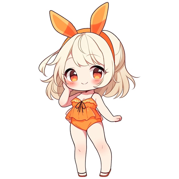PSD sexy bunny girl on orange swimwear