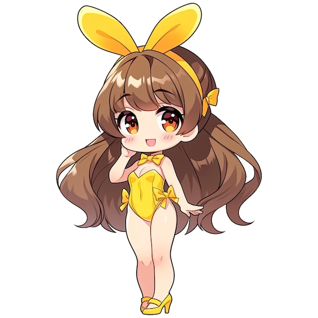 PSD sexy bunny girl on yellow swimwear