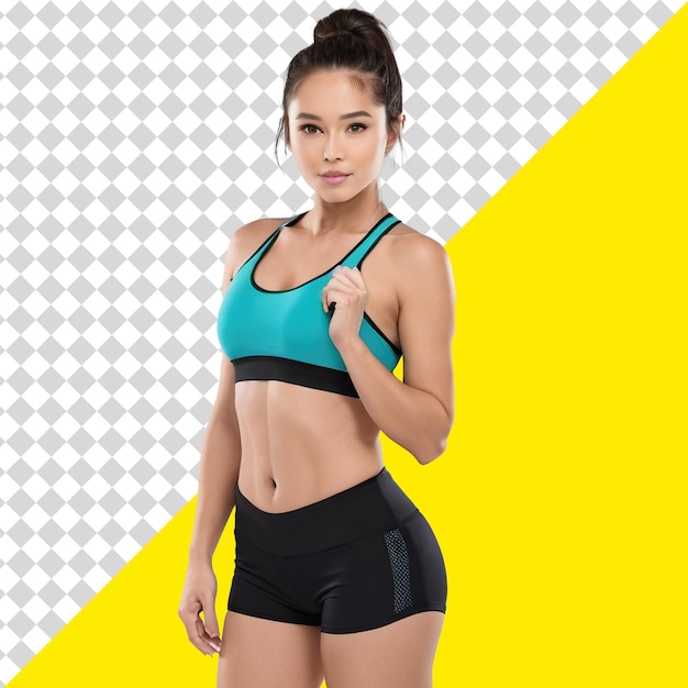 PSD sexy girl wearing a black yoga suit training concept isolated transparent background no backgroud