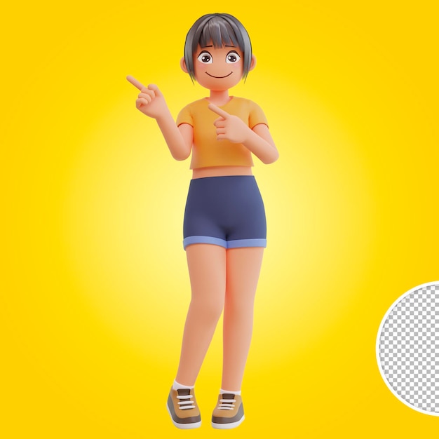 Sexy girls pointing up 3d illustration