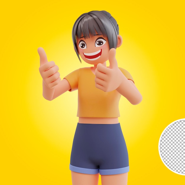 Sexy girls thumb up 3d cartoon illustration