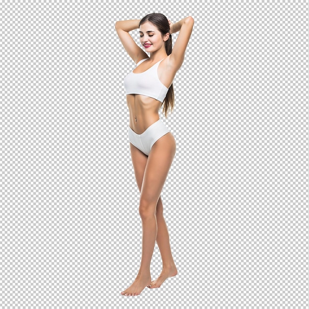 Sexy young woman in white underwear on white wall isolated psd file