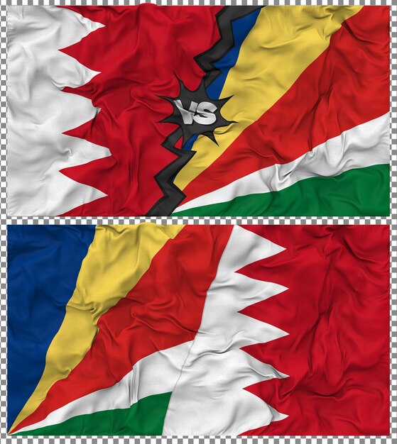 Seychellen versus Bahrein Halve gecombineerde vlag Cloth Bump Texture 3D Rendering