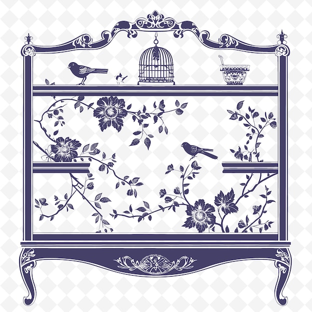 PSD shabby chic style tv stand outline with flower design and b illustration decor motifs collection