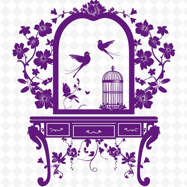 PSD shabby chic style vanity z projektem kwiatowym i kolekcją motywów dekoracyjnych birdcage sym illustration