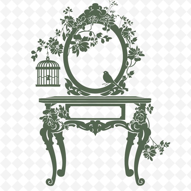 PSD shabby chic style vanity z projektem kwiatowym i kolekcją motywów dekoracyjnych birdcage sym illustration