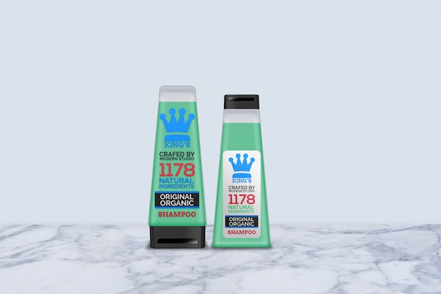 Mockup di confezionamento di bottiglie di shampoo