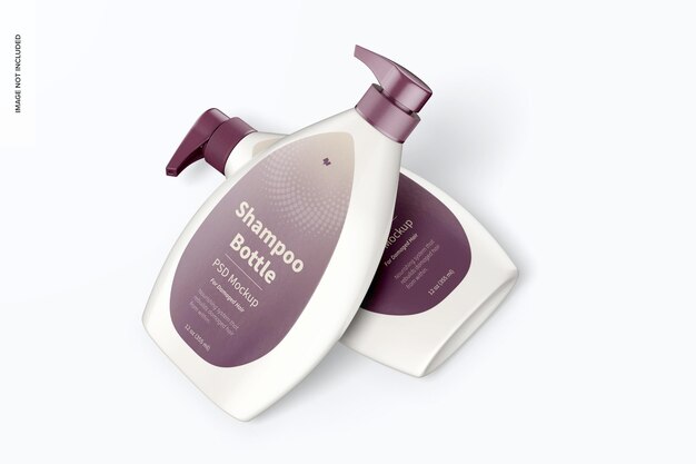 Bottiglie di shampoo con pompa mockup, appoggiate