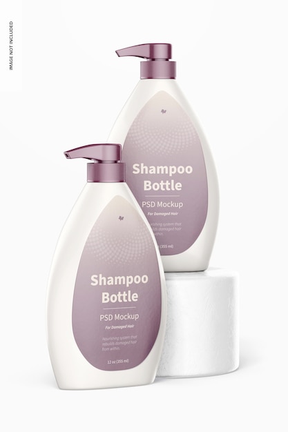 Bottiglie di shampoo con modello di pompa, vista prospettica