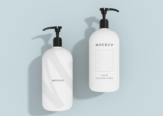 Shampoo and lotion bottle mockup