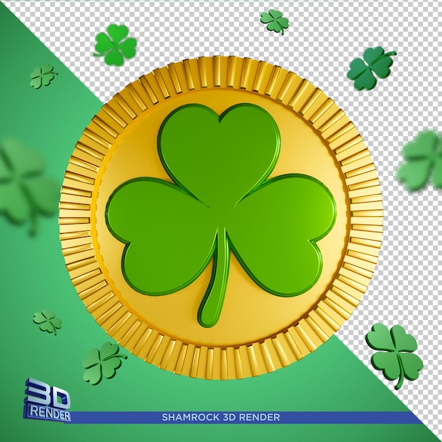 PSD shamrock coin saint patricks day 3d render isolato