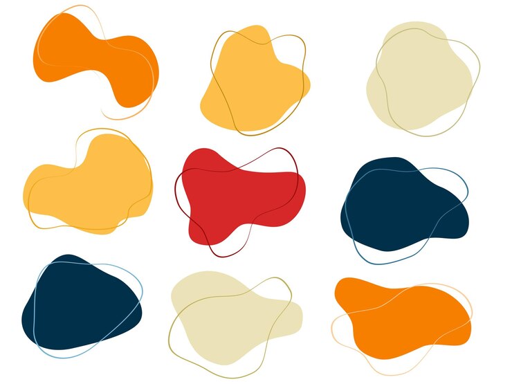 PSD shape colourful abstract shapes with outline fluid hand drawn organic shapes doodle illustration