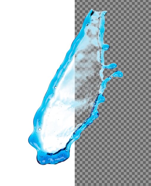 PSD shape form droplet of blue water splashes into drop water line tube attack fluttering in air and stop motion freeze shot splash blue water texture graphic resource elements white background isolated