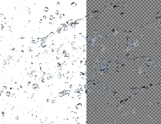 PSD shape form droplet of water splashes into drop water line tube attack fluttering in air and stop motion freeze shot splash water for texture graphic resource elements white background isolated