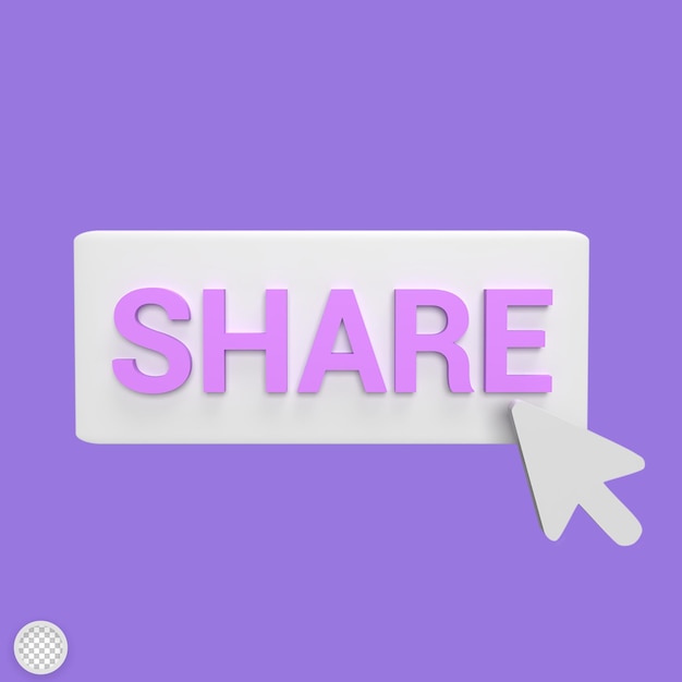 Share click with cursor 3d icon model cartoon style concept render illustration