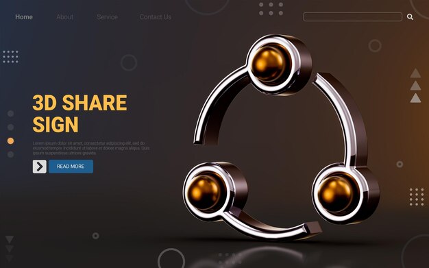 Share icon on dark background 3d render concept for Connect data sharing link symbol network Social