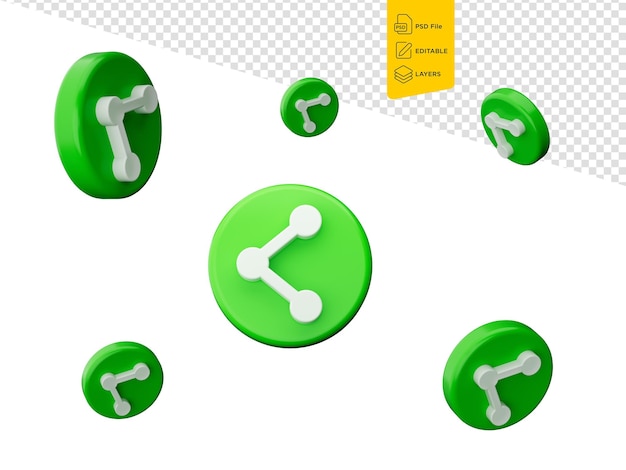 share icon symbol with rounded green button flying in the air on white background 3d illustration