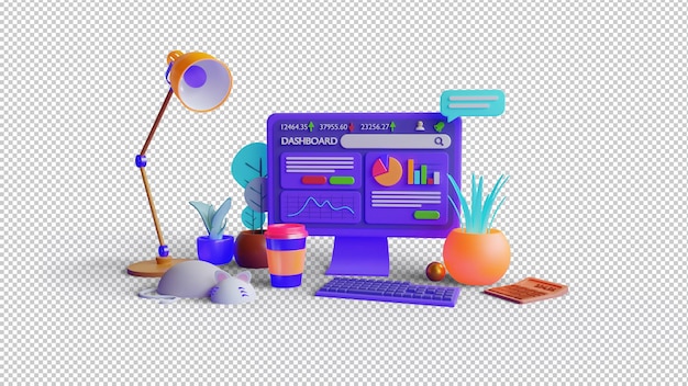 PSD 공유 시장 대시 보드 3d 일러스트레이션 렌더링